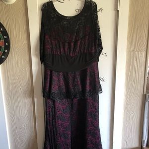 Black lace, plum color long dress